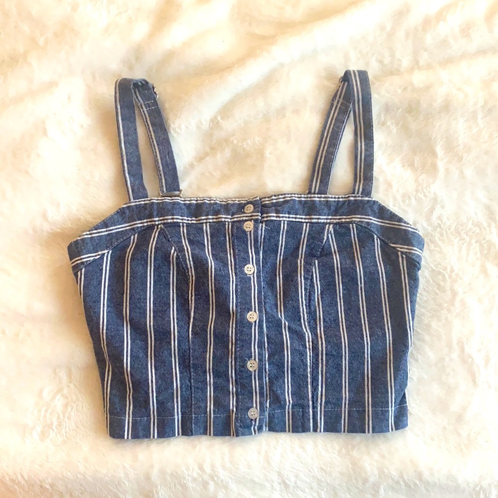 Blue & White Striped Denim CROPPED Tank Top Cami BRANDY MELVILLE